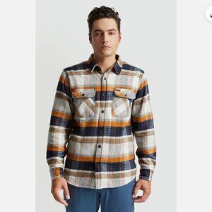 NWT Brixton Bowery L/S Flannel Joe Blue off White Button Long Sleeve Shirt Sz M
